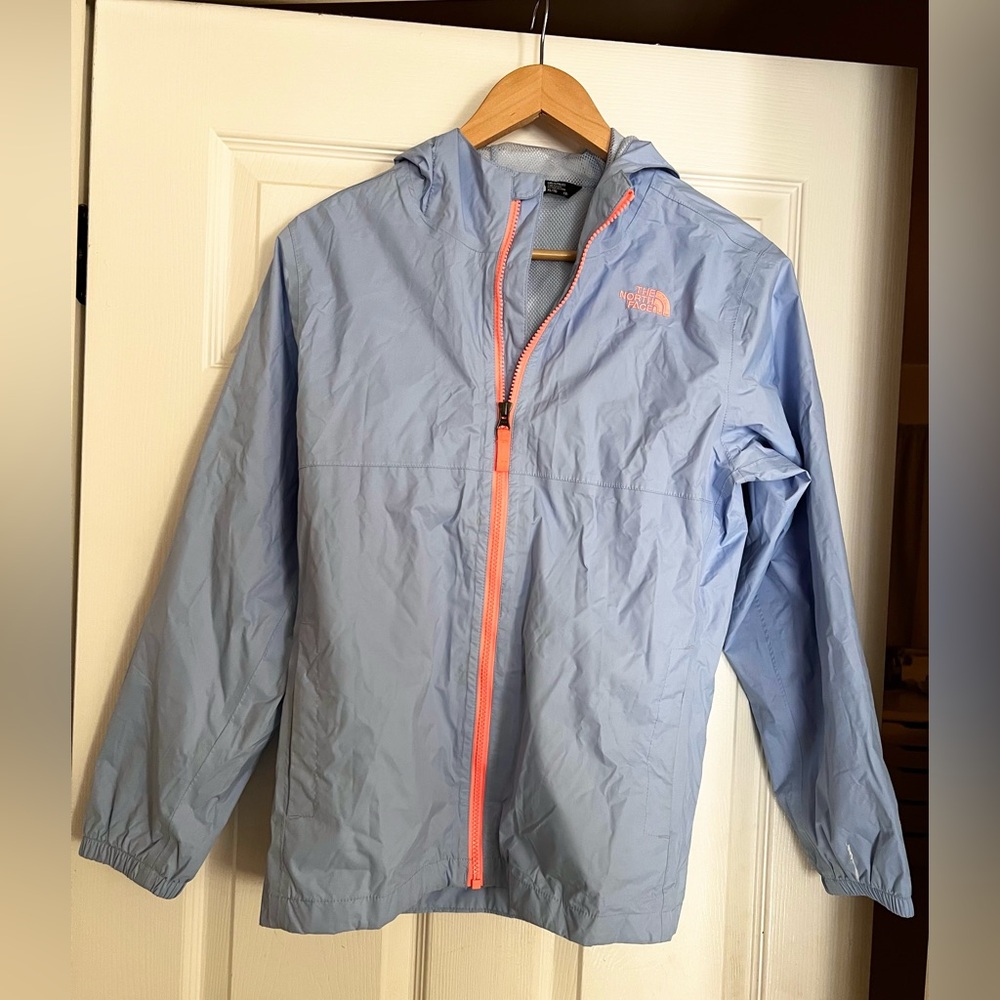 The North Face Sky Blue Jacket with Coral Highlights - girls XL or Women’s M